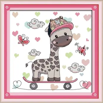 

Joy Sunday Skateboard Giraffe Home Decor Counted Printed Canvas Cross Stitch Pattern Diy Kits DMC 11&14CT Embroidery Needlework