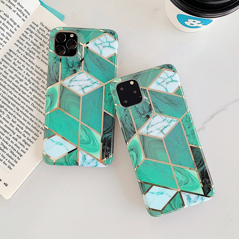 Чехлы для телефонов с геометрическим мрамором для iPhone 6, 6s, 7, 8 Plus, X, XR, XS, 11 Pro, мягкая Гальваническая задняя крышка, чехол