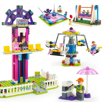 

Funny Amusement Park Building Block Ferris Wheels Bumper Car Electric Swing Dancing Machine Brick blocks City Figure Kids Toys