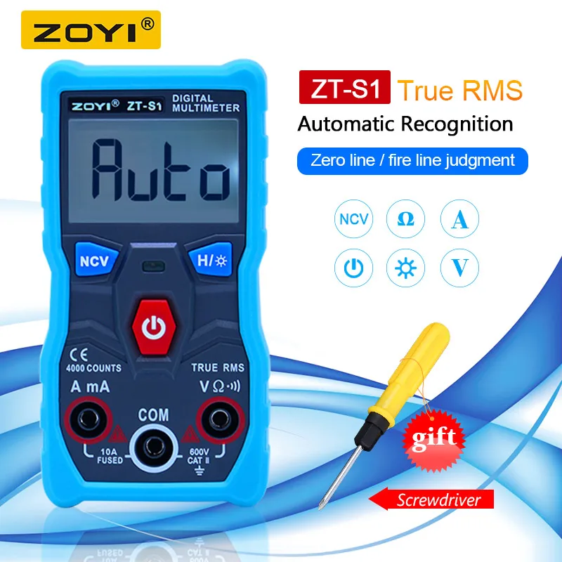 Online ZOYI ZT S1 probador multímetro Digital lineal verdadero rms automotriz Mmultimetro con NCV de retención de datos de la pantalla LCD + linterna
