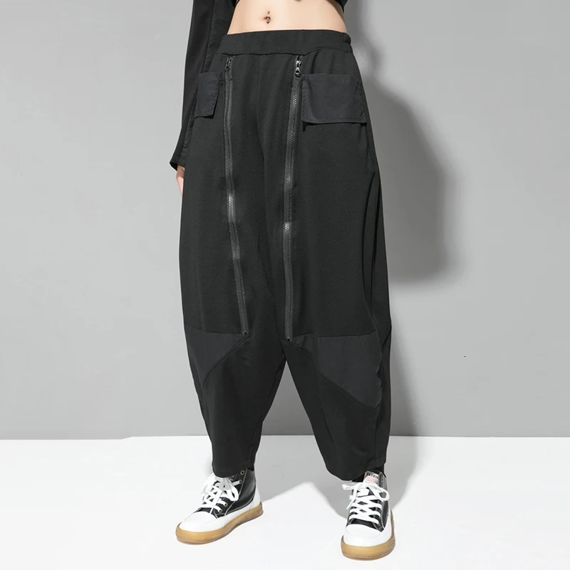 Women Pants High Elastic Waist Black Zipper Split Harem Pants Trousers Lady New Loose Sweatpants Female Joggers Plus Size