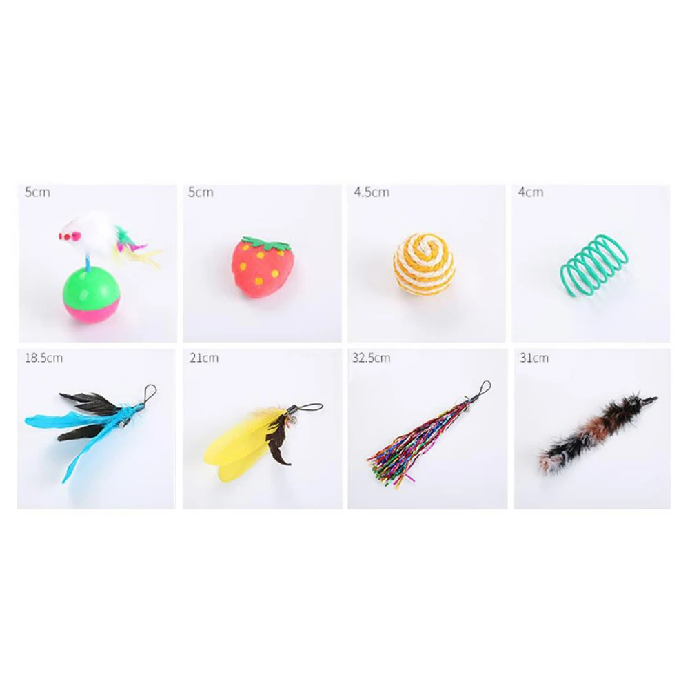 20Pcs Pet Cats Kitten Teaser Retractable Wand Fish Feather Ball Scratch Chew Toy