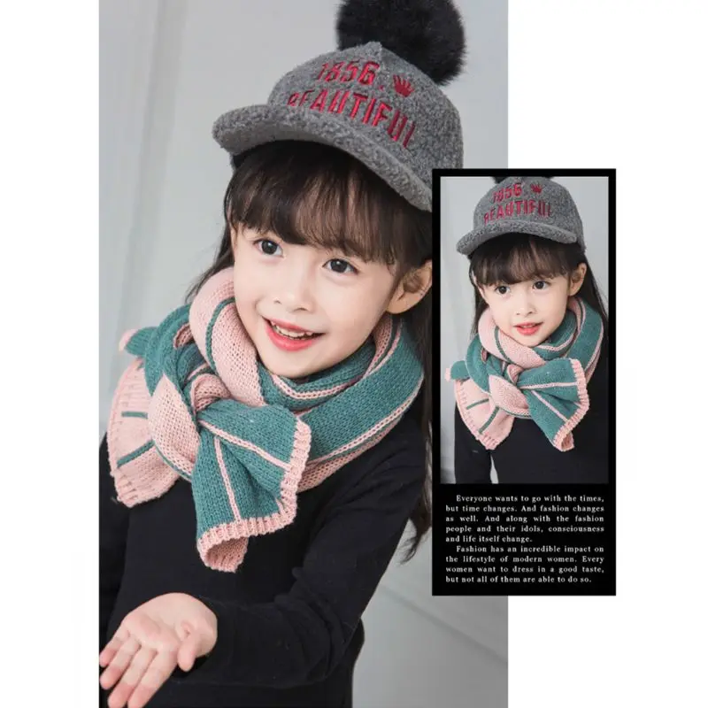 Winter Baby Girls Boys 3 Colors Patchwork Long Scarves Knitted Thicken Scarf Shawl Kids Neck Collars Warm Kids Neckerchief 517D