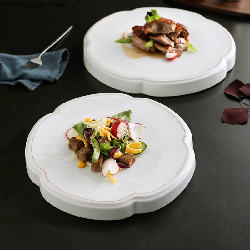 

Керамическая тарелка в форме цветка, ковбойские тарелки для стейков, плоская тарелка, декоративные тарелки, обеденные тарелки, десертный поднос, фруктовая посуда