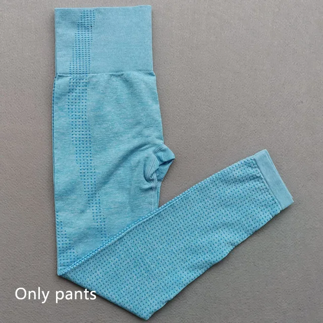 Blue pants Женский бесшовный комплект для йоги, тренировочная одежда для спортзала, укороченный Топ с длинным рукавом+ Бесшовные Леггинсы с высокой талией, спортивный костюм из 2 предметов - Цвет: Blue pants