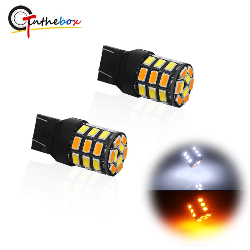 

Gtinthebox 7443 7444 T20 W21/5W Dual-color White/Amber LED Bulbs For Car DRL Driving/Parking Lights Front Turn Signal Lights 12V