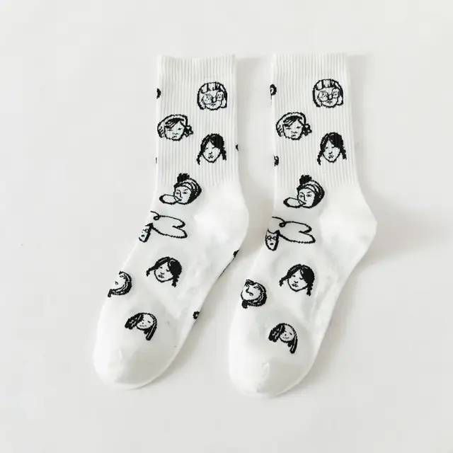 2020 New Autumn Black and White Sports Women Socks Cotton Cute Winter Socks Women Kawaii 7