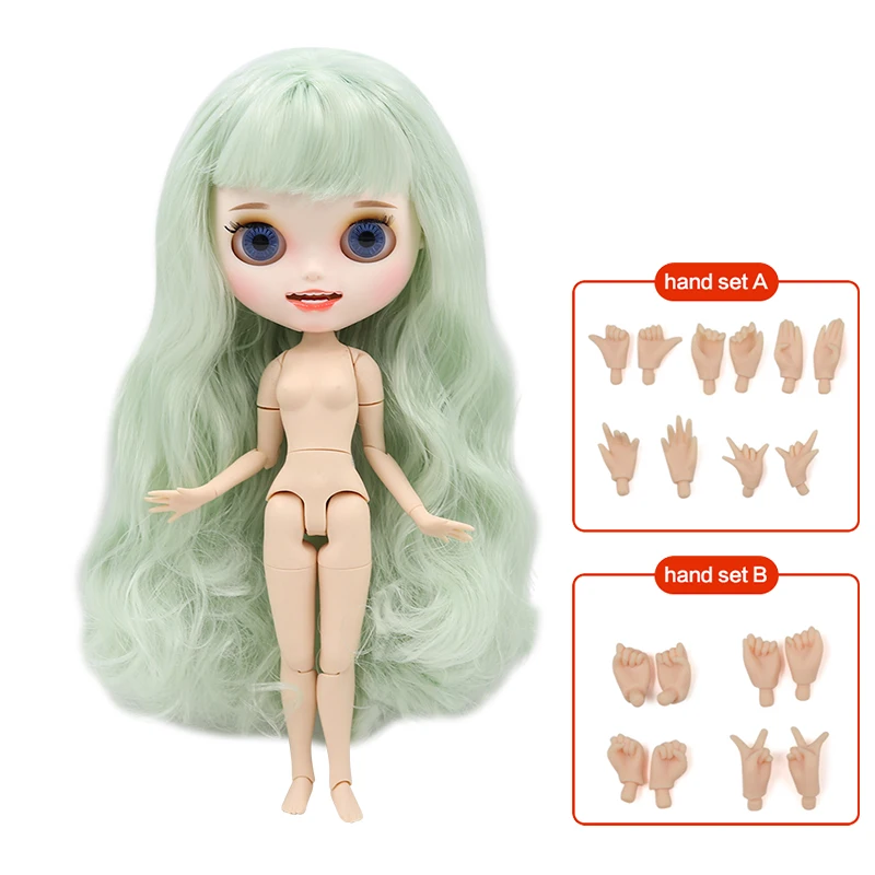 doll hand AB ICY Nude Blyth кукла белая кожа резные губы открытый рот матовые индивидуальные лица сустава тела Зеленая мята волосы № 4278 - Цвет: doll hand AB