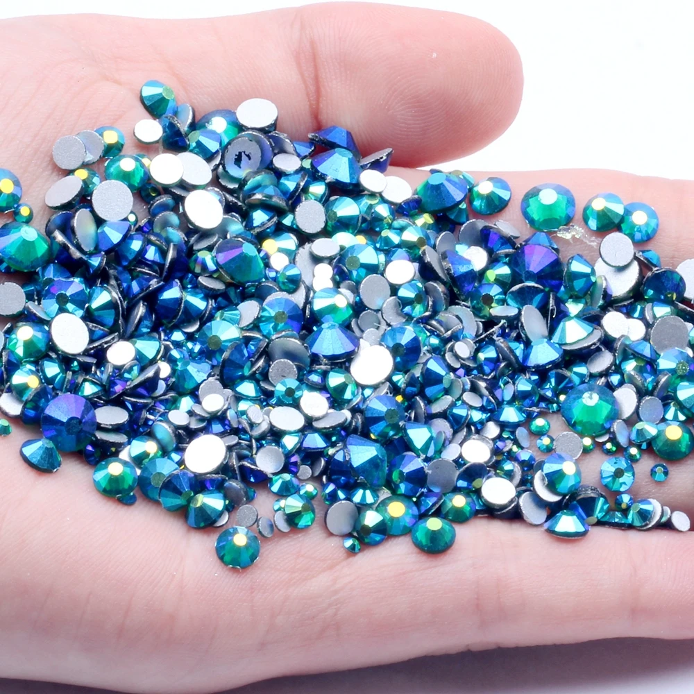 

Emerald AB SS3-SS30 Non HotFix Rhinestones Dark Green AB Crystals Flatback Strass Glitter for Nails Art Design DIY Decoration