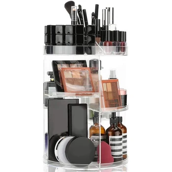 

360 Rotating Makeup Organizer Cosmetic Storage Spinning Makeup Holder Box Display Stand Adjustable Tray