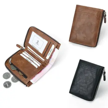 

HOT Mens PU Leather Wallet Business ID Card Holder Billfold Zip Purse Wallet Handbag Clutch New Coffee Coin holder Male Wallet