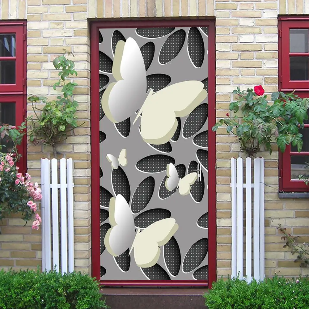 3D визуальная имитация наклейки на дверь, кожура и палка, космические обои Бабочка наклейки для украшения дома de porte для гостиной, ванной комнаты