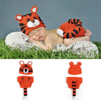 

Cute Tiger Pattern Cap Shorts Infant Girl Boy Photography Prop Knit Crochet for Household Babies Theme Accessories
