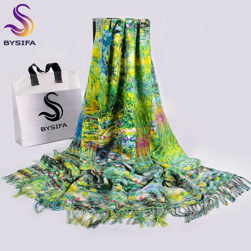 [BYSIFA] Новые женские зеленые шарфы из искусственной шерсти модные брендовые утепленные женские длинные шейные шарфы с кисточками