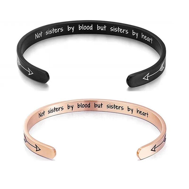 

Friendship Stainless Steel Bracelets Best Friends Cuff Bracelet Bangle “Not Sisters By Blood But Sisters By Heart” Women Jewelry