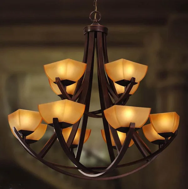 

Fashion Europe Style Wrought Iron Stair Lamp Double Layer 12 Heads American Big Pendant Light For Home Parlor Dining Bed Room