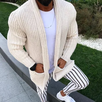 

Helisopus Autumn Winter New Mens Sweaters Long Sleeve Solid Color Knitted Cardigan Plus Size Casual Tops with Pockets
