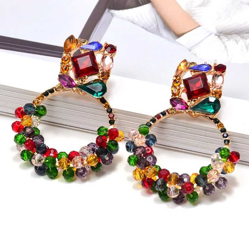 

New Geometric Colorful Rhinestone Dangle Drop Earrings High-Quality Crystals Beads Jewelry Accessories For Women Wholesale