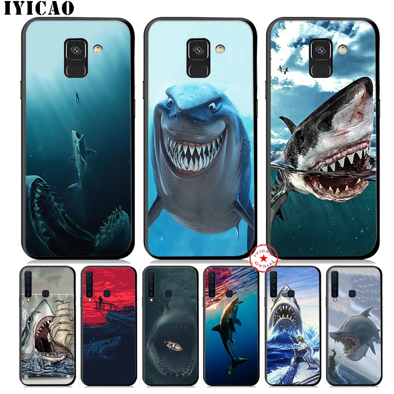 IYICAO Shark Animal Funny Soft Phone Case for Samsung Galaxy A9 A8 A7 J6 A6 Plus 2018 A5 A3 2016 2017 Silicone Cover |