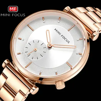 

MINIFOCUS Fashion Dress Women Watches Quartz Analog Clock Elegant Ladies Watch Rose Golden Steel Strap Wristwatches Waterproof