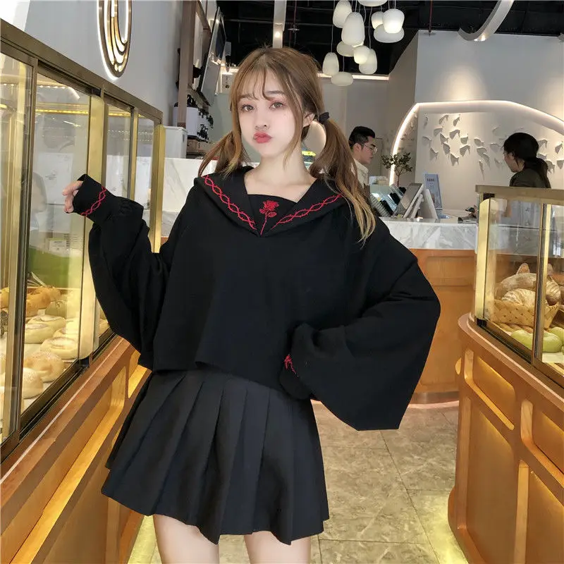 Harajuku Свободная Женская толстовка с длинным рукавом в консервативном стиле женские толстовки