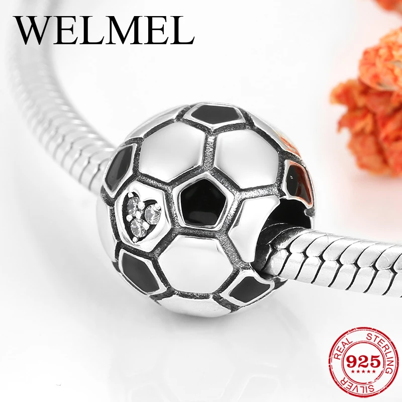 

Love sports Authentic 925 Sterling Silver football fine ball Charms Beads fits Pandora Women Bracelet Bangle DIY Jewelry making