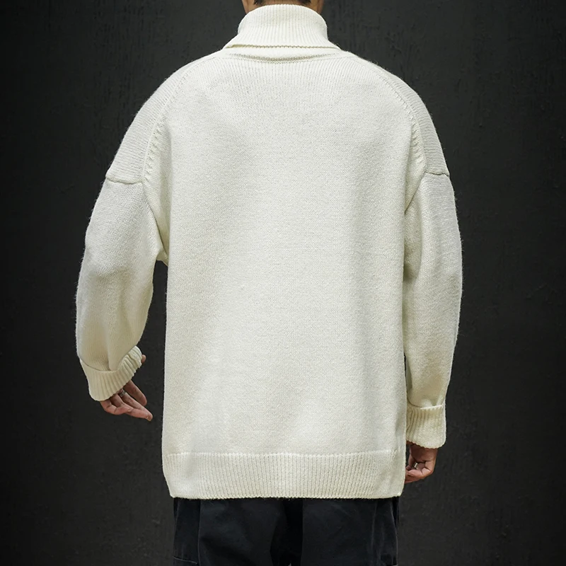 YUECHE Autumn And Winter Men's New Plant Pattern Embroidery Turtleneck Sweater Loose Large Size Coarse Wool M-5XL