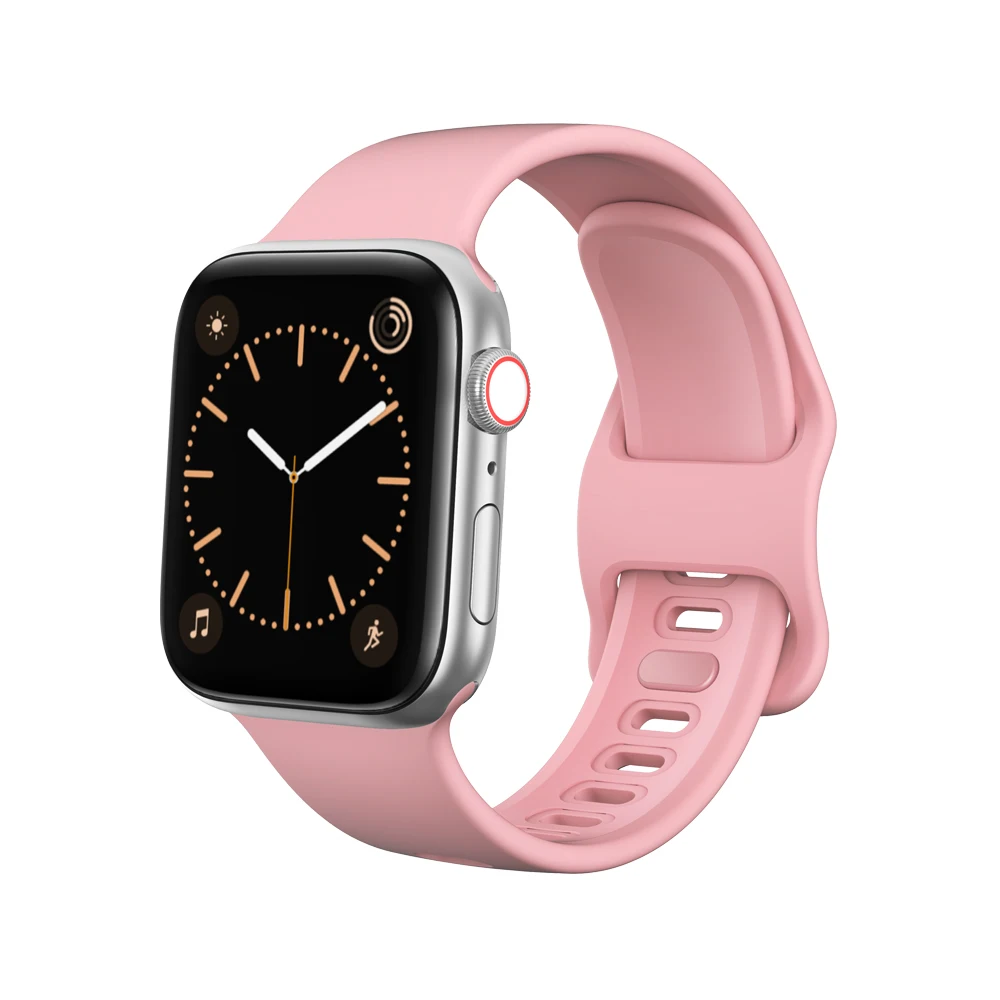Силиконовый ремешок для Apple Watch 44 мм 40 мм iwatch 38 мм 42 мм высококачественный спортивный браслет резиновый ремешок для часов Apple Watch 4 5 - Цвет ремешка: Розовый