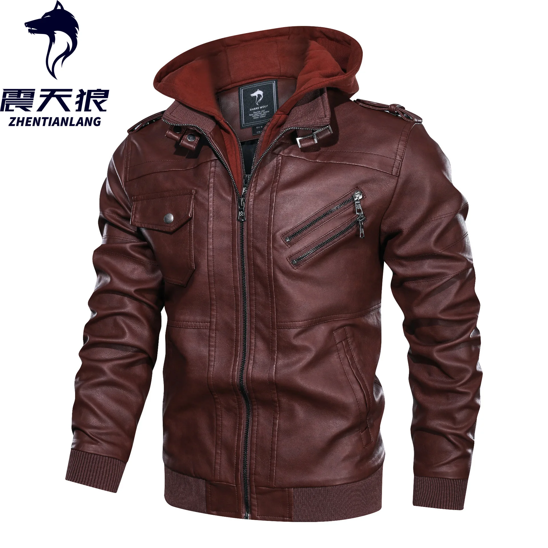 

Cross Border for Amazon Wish Europe And America MEN'S Jacket PU Leather Jacket Hooded Washing Leather Coat Ouma