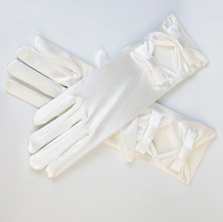 

Women Bridal Satin Gloves Ladies White Ivory wrist gloves Bow Knot Marriage Glove Party Cosplay Prom Wedding Accessories