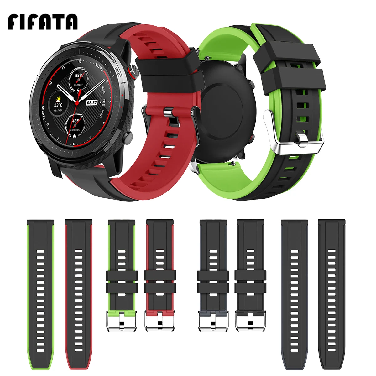 Двухслойная красочная силиконовая лента FIFATA 22 мм для Huami Amazfit Stratos 3 сменный
