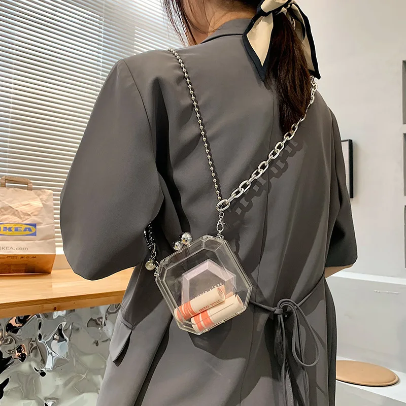 Clear Acrylic Box Mini Handbag Women Transparent Thick Chain