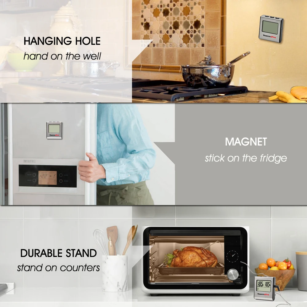 ThermoPro TP16 цифровой термометр для барбекю, мяса, гриль, духовка, термомет с таймером и зондом из нержавеющей стали, Кухонный Термометр для приготовления пищи