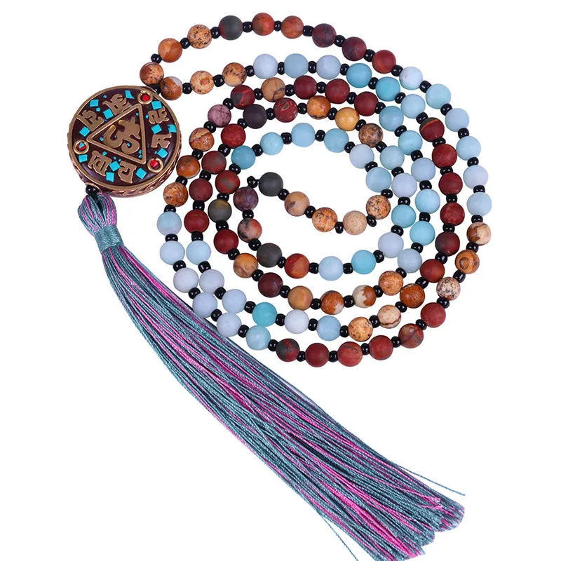 

6mm Picasso Stone Picture Stone Amazonite Beads Necklace Peaceful Calming Mala 108 Beads Lucky Jewelry Mala Prayer Beads