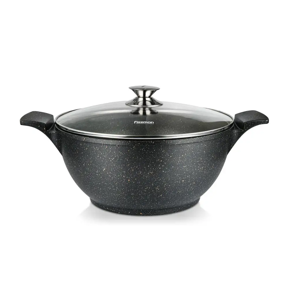 Fissman Non Stick Marble Coating Casserole with Glass Lid Two Side Handles Induction Cooker | Дом и сад