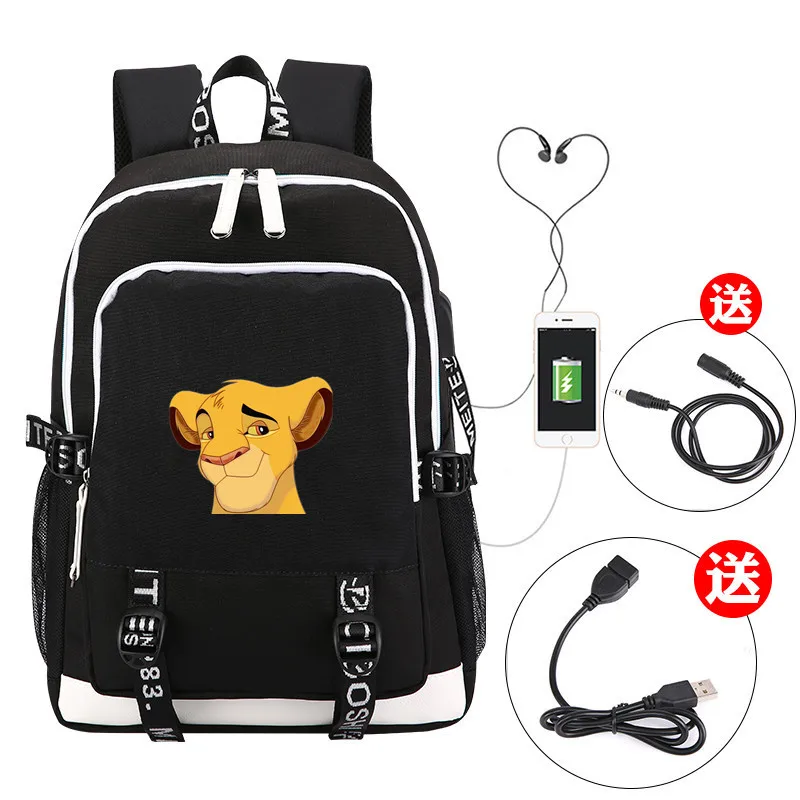 Детская школьная сумка лев Король Simba usb рюкзаки с зарядным устройством для мужчин wo мужской Музыкальный Рюкзак Сумка через плечо дорожная сумка для ноутбука - Цвет: 3