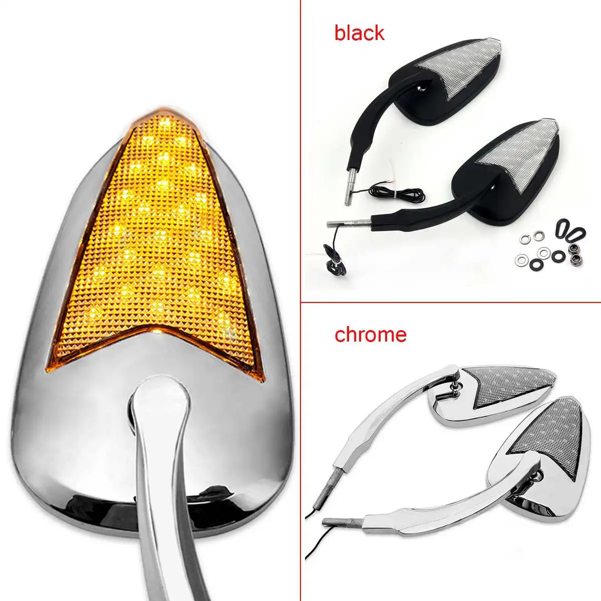 

2PCS Motorcycle Rearview Side Mirror with Led Turn Signal Light Universal Metal Rear view Mirrors Black / Chrome for Harley