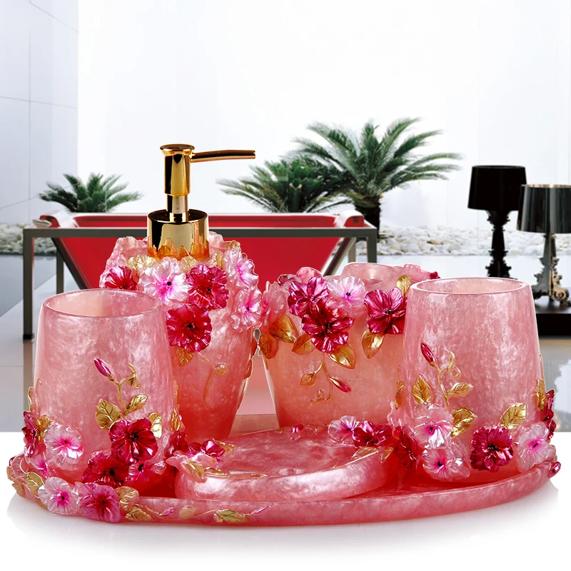 Bathroom Accessories Set - Soap Dispenser, Toothbrush Holder, Cup & Soap Dish (Pink) - View #8