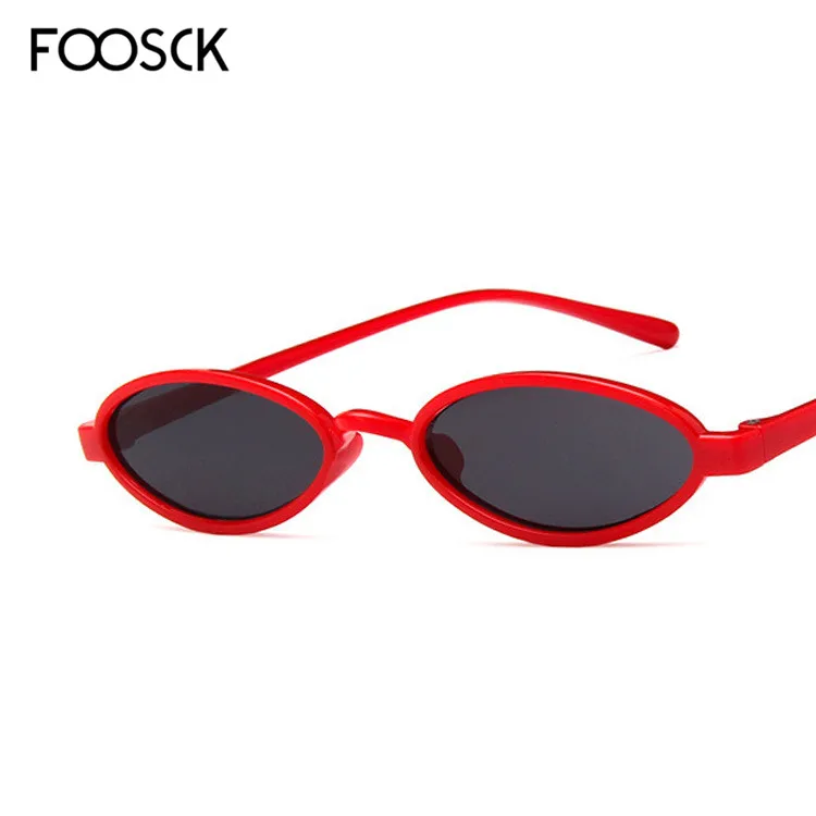 FOOSCK, маленькие овальные солнцезащитные очки для женщин и мужчин, Ретро стиль, Винтажные Солнцезащитные очки для девушек, черные, красные солнцезащитные очки для женщин, UV400 - Цвет линз: C6Red