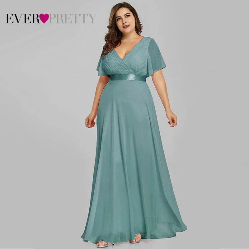 Light Blue Вечерние платья размера плюс Ever Pretty EP09890, элегантное шифоновое вечернее платье с v-образным вырезом и оборками, вечернее платье, платье для вечеринки, Robe De Soiree - Цвет: Light Blue