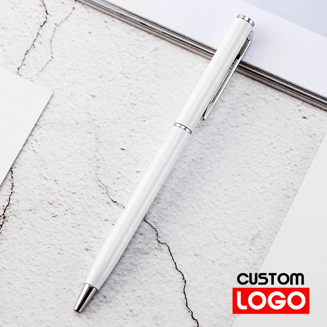 New Metal Ballpoint Pen Rose Gold Pen Custom Logo Advertising Ballpoint Pen  Lettering Engraved Name School&office Supplies white