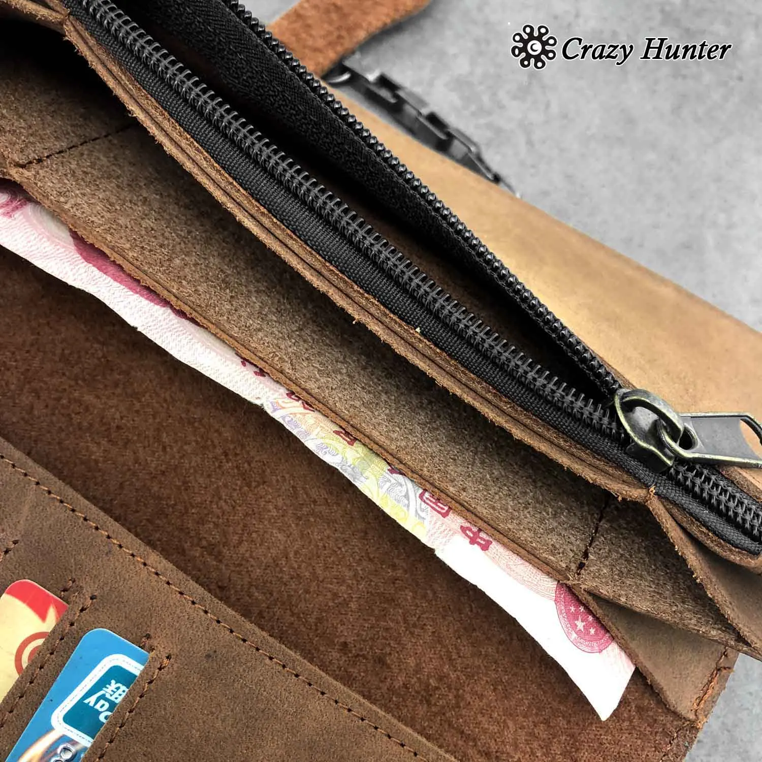Ретро Crazy Hunter кожаный мужской длинный кошелек из воловьей кожи клатч Панк цепь байкерский кошелек