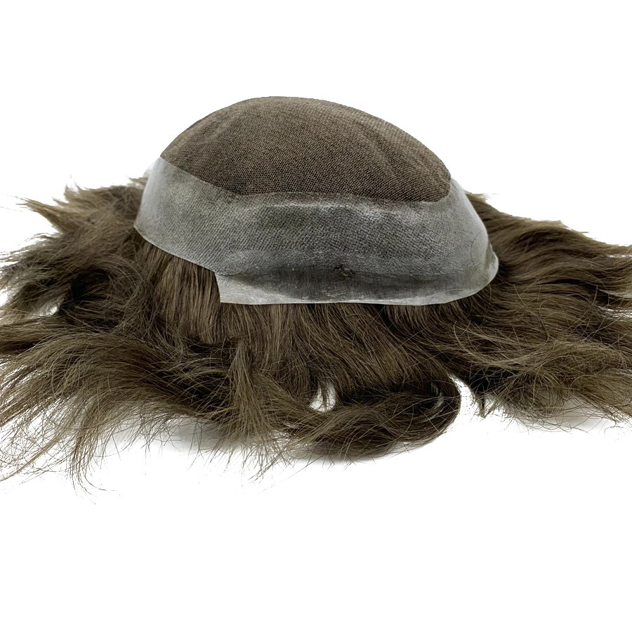 남성용 Toupee 미들 스위스 레이스 가발, 실제 자연모, 인도 인모, Toupee 교체 시스템, 가발 보형물