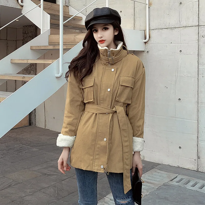 

Photo Shoot ~ 2019 Winter New Style Waist Hugging Slimming Lambs Wool Joint Cotton Overcoat Mid-length Cotton Coat Women's Fashi