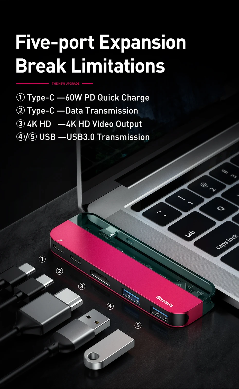 Baseus USB C концентратор 3,0 Для Macbook Pro Surface HDMI Thunderbolt 3 адаптер питания мульти USB 3,0 USB-C type C концентратор для huawei Matebook