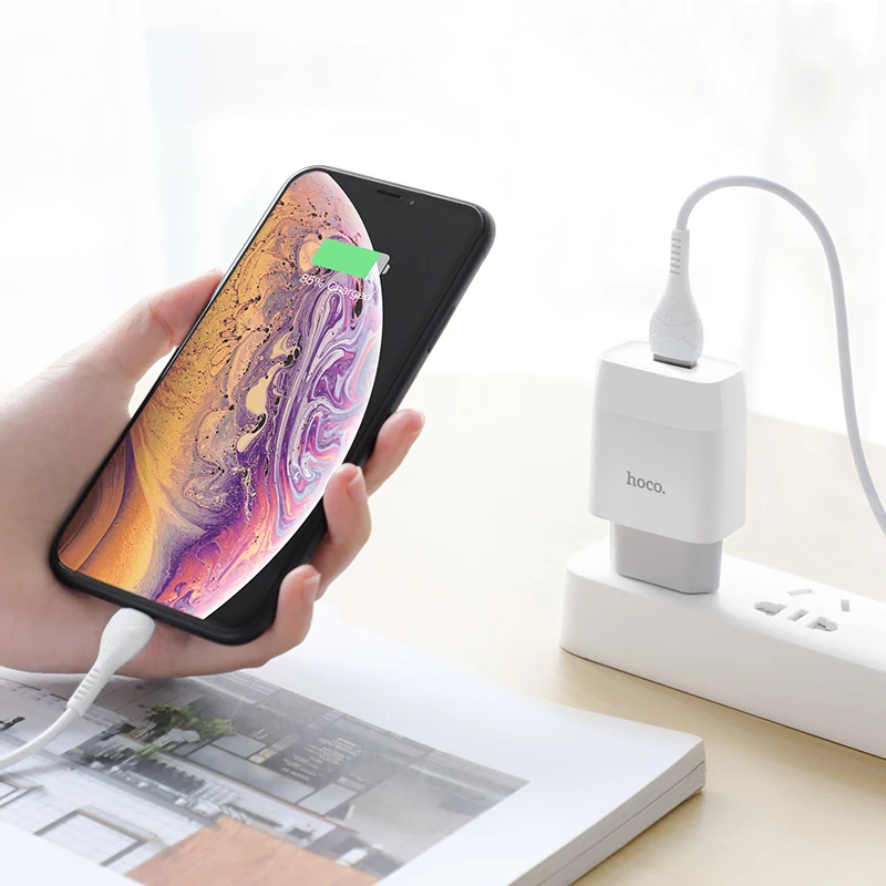 HOCO C72A, 20 шт./лот,, 5 В, 2,4 А, USB зарядное устройство для iPhone 11 Xs Max, евро вилка, настенное зарядное устройство, адаптер для samsung, Xiaomi, huawei