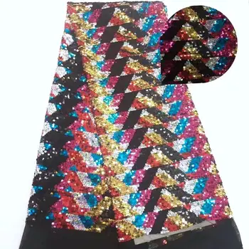 

(5yards/lot) High Quality 2019 Tulle Sequins French Nigerian Lace Fabrics Multicolor Embroidered African Red Lace Fabric LL71123