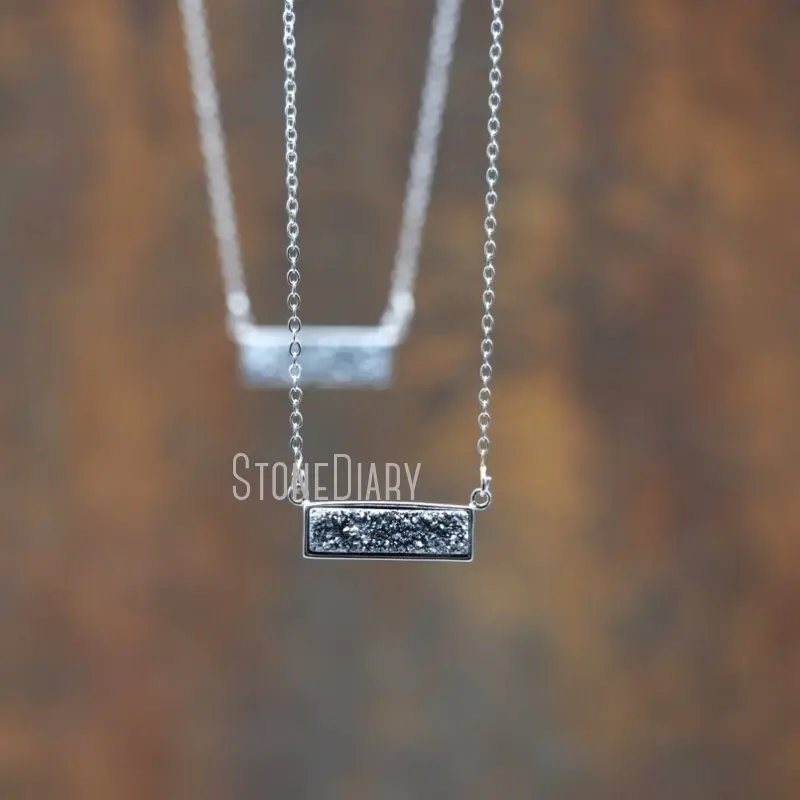 

Медное ожерелье NM28534 с серебряным или золотым покрытием, черное, темно-синее, серебряное, серое, шампанское, белое прямоугольное, с кристаллами, друза