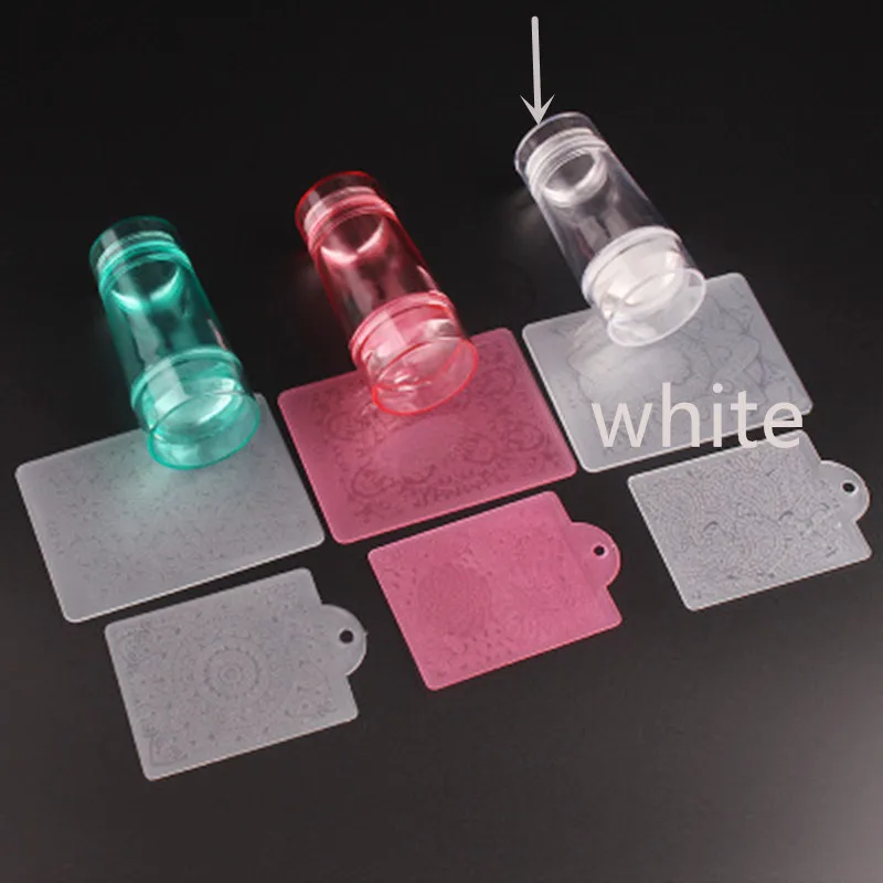 3PCS Nail Stamping Stamp Scraper Set Polish Clear Silicone Stamper Transparent Jelly Print Transfer Manicure Template Plate Tool - Color: white