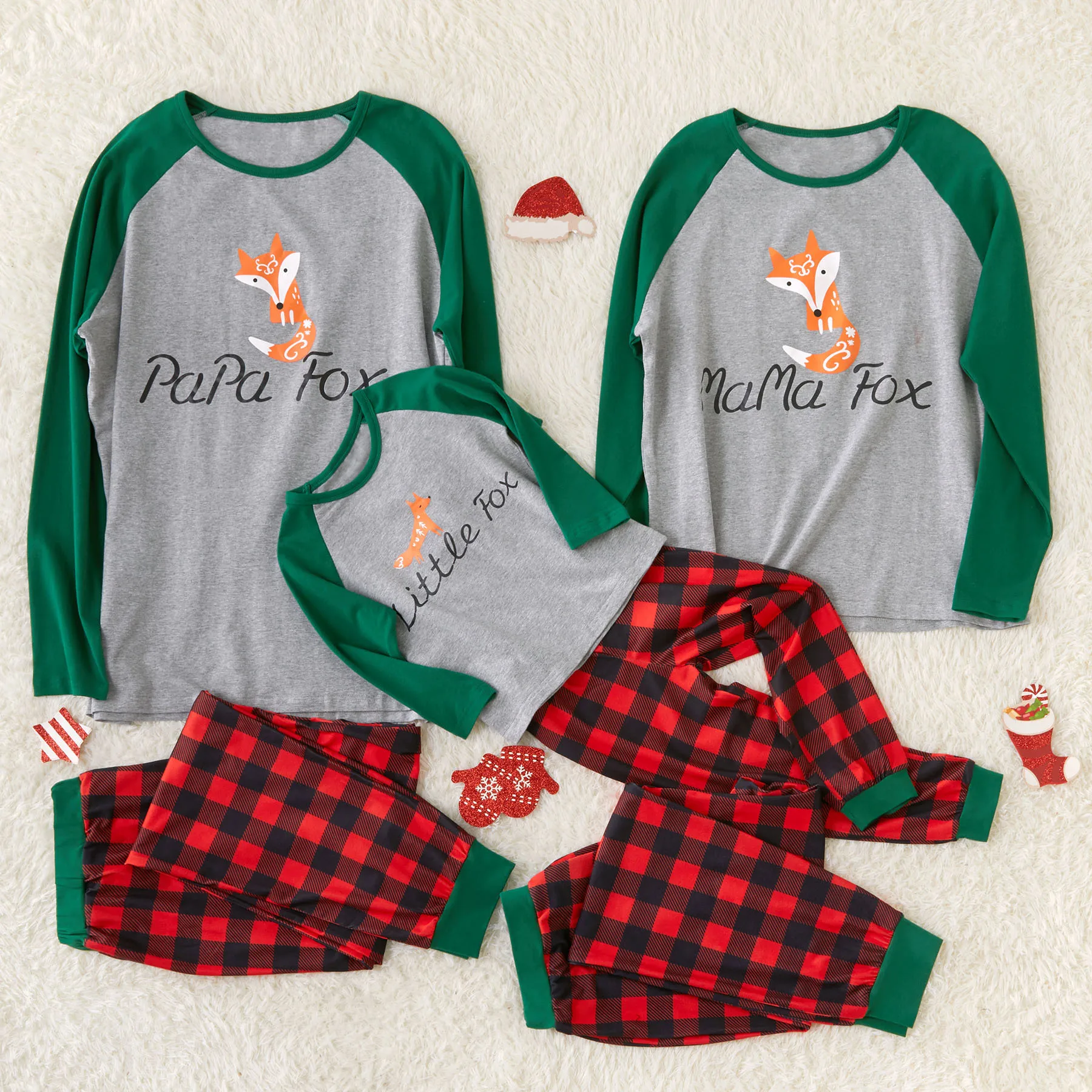 PatPat Little Yellow Fox Family Pajamas for Christmas Soft and Comfy Autumn Leisure Round Neck Long Sleeve Plaid Pants | Мать и ребенок